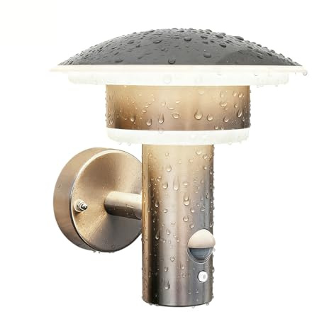 NBHANYUAN Lighting® LED 4 Modi Außenlampe mit Bewegungsmelder und Dämmerungssensor,Aussenwandleuchte Dauerlicht,Silber,IP54,SUS316 Edelstahl, Warmweiß (3000K), 1000LM, 9W