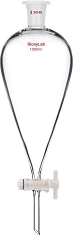 StonyLab 1000 ml Entonnoir Séparateur à Paroi épaisse en Verre Borosilicaté, Separatory Funnel avec Joints 24/40 et Robinet en PTFE - 1000 mL