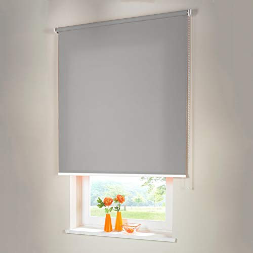 Sonnenschutz-HH® - Seitenzugrollo Verdunkelungsrollo - Außenmaß Breite 65 x 230 cm Höhe grau - Lichtundurchlässig Blickdicht Rollo für Abdunkelung Kettenzugrollo inkl. Universalträger