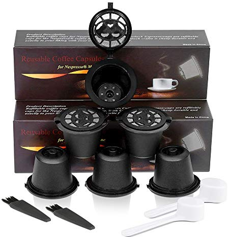 i Cafilas 6Pcs Cápsulas Filtros de Café Recargable Rellenables Reutilizable para Nespresso + 2 CUCHARITA + 2 Cepillo