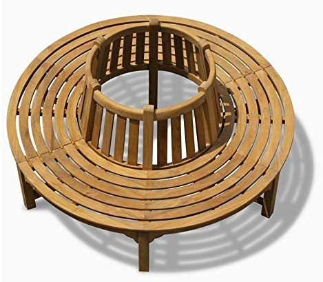 Teako Design Baumbank Fermo wetterfest Teakholz massiv Rückenlehne Außendurchmesser 220 cm, 360°