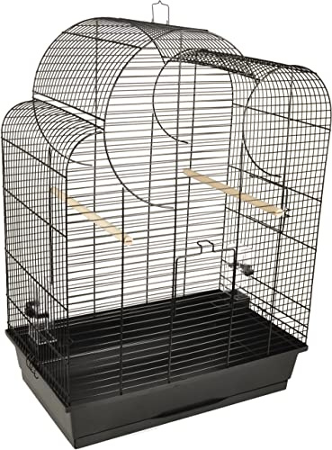Flamingo Vogelkäfig – Voliere Vögel – Wammer 1 Schwarz – 54×34×75 cm – 2 Sitzstangen & 2 Näpfe, 2 Klapptüren, Kunststoff-Schublade, EU-Herstellung