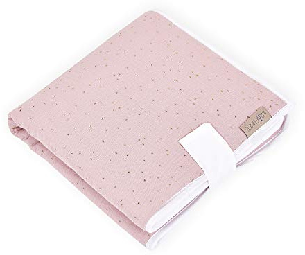 KraftKids Reisewickelunterlage in Musselin goldene Punkte auf Rosa, Reisewickelauflage 60 cm x 60 cm, Wickelunterlage für unterwegs mit Liebe handgefertigt in der EU