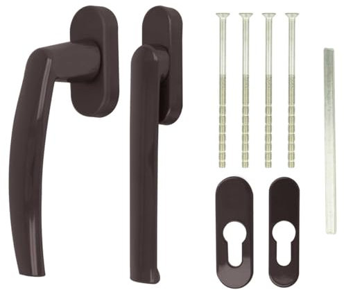 Alu Terrassentürgriff Paar mit Flachgriff für Rollladen, Farbe:Braun RAL 8019