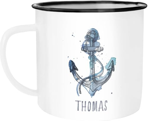SpecialMe® Emaille-Tasse mit Namen Emaille-Becher personalisierte Geschenke Namensaufdruck Namensbecher Weiss-schwarz Emailletasse