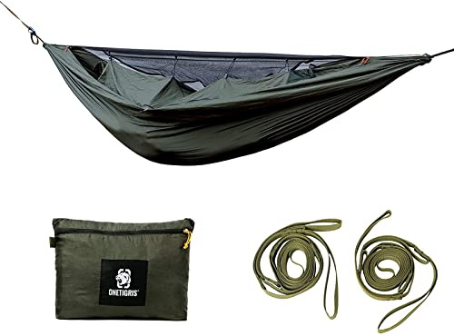 OneTigris Komplett resehängmatta 1 person utomhus hängmatta med myggnät | återanvändbar förpackning (260 x 130 cm)