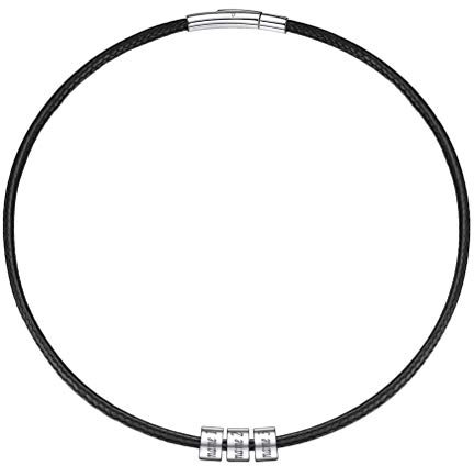 PROSTEEL personalisiert Faux Lederkette für Herren 3 Namen Gravur Beads mit 61cm Kordelkette schwarz geflochtene Halskette Familienschaft Partnerschaft BFF für Jahrestag Geburtstag