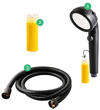 Original StoneStream® EcoPower Shower Head System — Spa Like Vitamin C Ionic Filter to Soften & Save Water — for Non-Electric Showers Only — Matte Black — 3-in-1 Value Kit