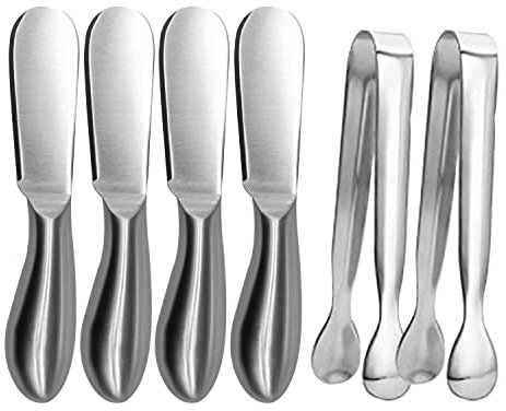 Linwnil Streumesser-Set, 4-teiliges Käse- und Butterstreumesser, Mini-Servierzange, Edelstahl-Mehrzweck-Buttermesser
