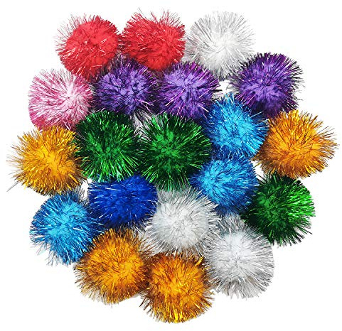 20 Pcs Assorted Color Flash Ball Cat's Favorite Toy Ball Tinsel Pom Poms Flash.