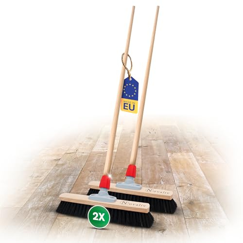 Novaliv 2X Hofbesen Rosshaar I Sachanlagen mit Holzstiel 50 cm I Rosshaar weich fein Kehrbesen Zimmerbesen Hofbesen