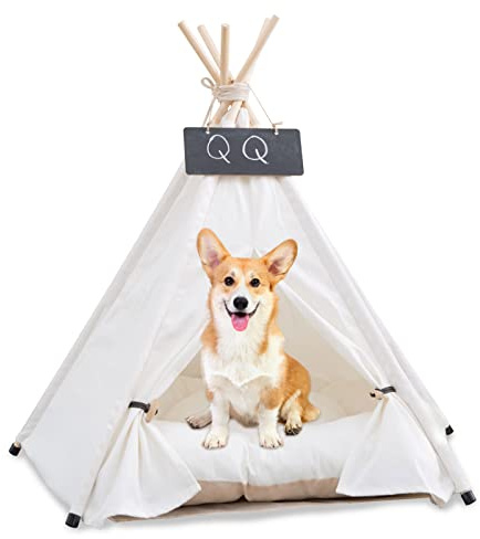 Pet Teepee with Cushion for Dogs and Cats Puppies House with Bed Pet Tent Bed Indoor Outdoor (Modern)