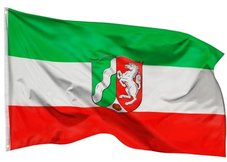 PHENO FLAGS Nordrhein-Westfalen Flagge 90x150cm - wetterbeständige Fahne mit Messingösen, 100% Polyester, robuste Doppelnaht & in lebendigen Farben - ideal für Flaggen-Liebhaber