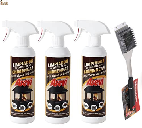 BricoLoco.com Kit Limpieza Barbacoa: 1 Cepillo + 3 Spray líquido Limpiador. Parrilla, Chimenea, Grill. Utensilios Accesorios para Mantenimiento. (3 Spray + 1 Cepillo)