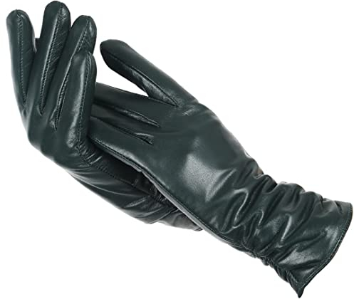 Faltenlederhandschuhe Damen Farbige Lederhandschuhe Damen Faux Schaffell Winterhandschuhe Schwarz Grün 8.5