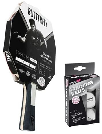 Butterfly Dimitrij Ovtcharov Diamond Tischtennisschläger + 6X Training Tischtennisbälle | Tischtennisschlägerset | routinierte Vereinsspieler | Profi Set