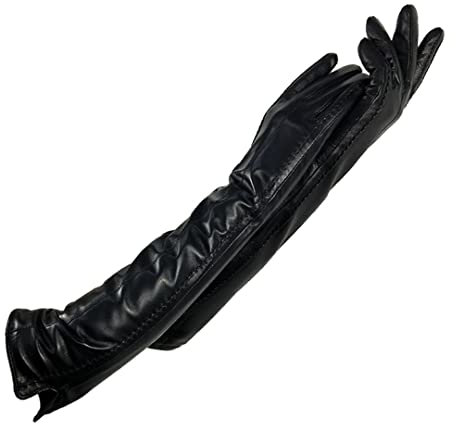 Winterhandschuhe für Damen, warm, Schaffell, gefüttert, lange Handschuhe, Ellenbogen-Lederhandschuhe, 6 1/2