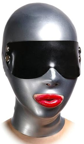 ZTWSAQ Latex Maske Mit Augenmaske Paare Sexspielzeug Für Erwachsene Halloween Maske Extreme Sex Maske Latex Fetisch Bondage Maske Latex Maske Sm Frau Und Herren Breathplay Masken,M,Silver