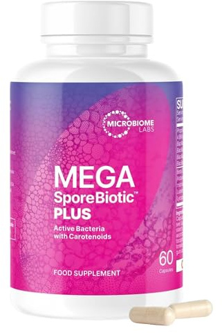 Microbiome Labs MegaSporeBiotic Plus mit 4 Bacillus-Stämmen vegan | Sporenbasiert mit 4 aktiven Bacillus-Stämmen, tägliche aktive Bakterien für Männer & Frauen, vegan, lagerstabil, 60 Kapseln