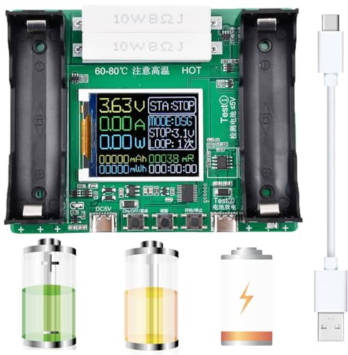 DKARDU 18650 Battery Capacity Tester LCD Display Digital Automatic Charge and Discharge Internal Resistance Tester MAh MWh Lithium Battery Type-C Port Tester with Type-c to USB Cable
