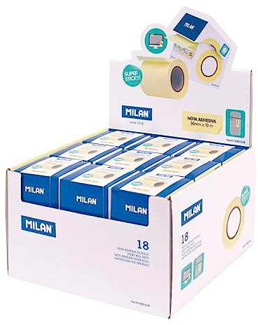 MILAN® Caja expositora 18 notas adhesivas en rollo, color amarillo pastel