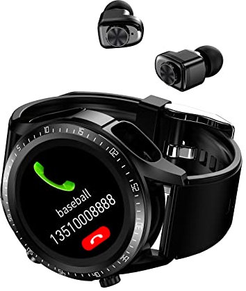 Weyot Smartwatch 2 in 1 Con Auricolari, Orologio Smartwatch Uomo Con Funzione Di Chiamata Bluetooth, Altoparlante E Lettore Musicale Monitor Del Sonno Della, Per Android IOS,Black