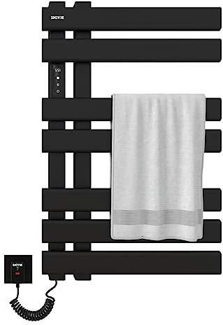 SKYLYZH Handtuchheizkörper Elektrisch, WiFi Smart Badheizkörper Elektrisch Schwarz, für LED/APP/intelligenter Sprachlautsprecher, 450x720mm, mit Timing&Temperaturanpassung, Anthrazit-WiFi Black Left