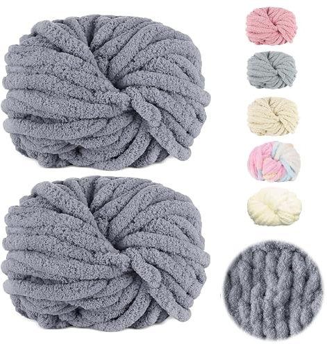 Bocguy Chunky Yarn, 2x250g Dicke Wolle zum Handstricken, XXL Wolle | Dickes Garn Häkeln Flauschige, Weiche Fingerstricken Wolle zum Häkeln Decke, Schals, Mützen, Zierkissen(Grau)