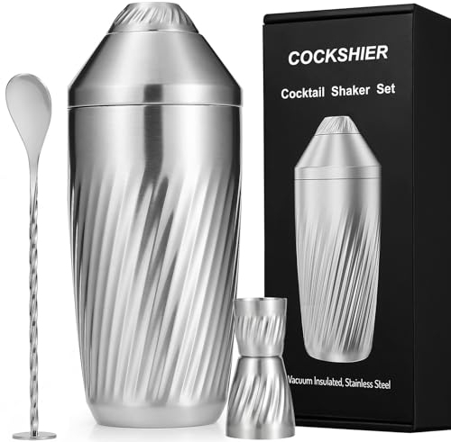 COCKSHIER Cocktailshaker - Innovative Premium Vakuumisoliert Edelstahl Double Drink Shaker Margarita Shaker und Rührlöffel Set - Martini-Shaker für den Barkeeper zu Hause - 868 ml Gesamtvolumen