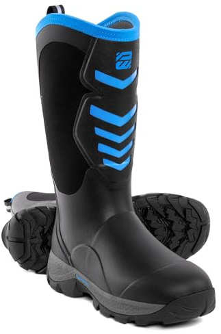 WOVENPAK Rubber Boots for Men, Mens Boots Waterproof Insulated Hunting Boots with Steel Shank, Neoprene Rubber Work Mud Boots Outdoor All Season, Size 6