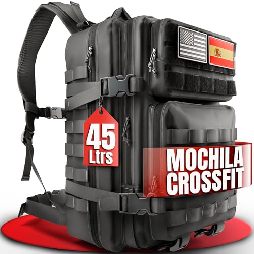 Netiners - Mochila Táctica Hombre Militar | 45L Ideal para Gimnasio, Cabina de Viaje, Camping, Montañismo (Negro 45L)