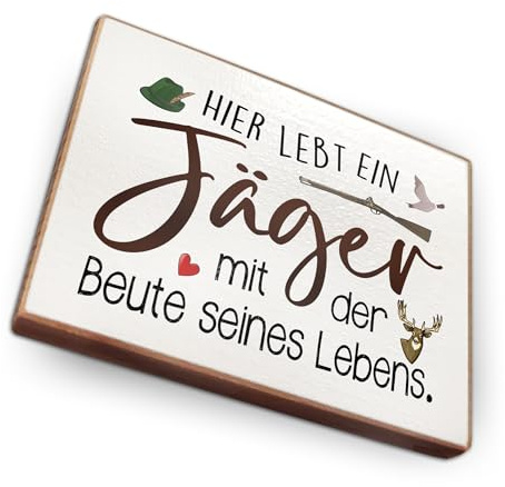 Kühlschrankmagnet mit Spruch - J - K - Handmade aus Buchenholz - Magnet für Kühlschrank Süß Witzig Lustig - Küchen Kühlschrank Deko 6.5cm x 5cm - Geschenk-Idee (Jäger)