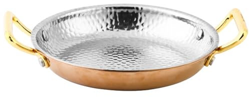 UNbit Paellera de acero inoxidable 304, 10 tamaños de paellera española martillada a mano, paellera antiadherente, sartén con asas dobles for hogares o restaurantes, 34 cm, oro rosa (Color : RoseGold