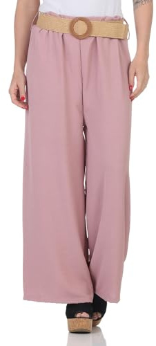 simaranda Pantaloni larghi da donna Palazzo Culotte Pantaloni estivi in stile Marlene per il tempo libero Yoga Business 2576, rosa antico, 40-44