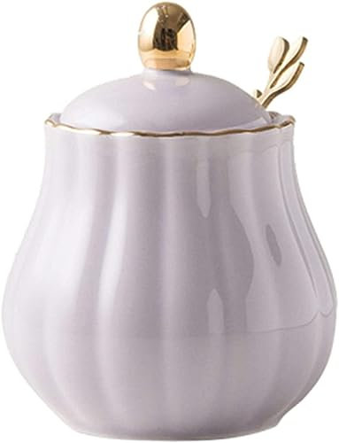 Azucarero, azucarero con tapa y cuchara, tarro de almacenamiento de azúcar, azucarero, recipiente de azúcar, tarro de especias, bote de condimento for sal de azúcar, rosa, 10.1 fl oz (color: rosa) ( C