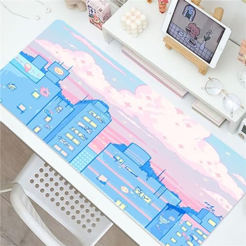 Gaming Mauspad,Mousepad XXL, Mauspad 1200x600x3mm, Gamer Mouse Pad Tischunterlage Einer speziellen Oberfläche verbessert Geschwindigkeit und Präzision für Büro Zuhause Rosa Blaue Landschaft
