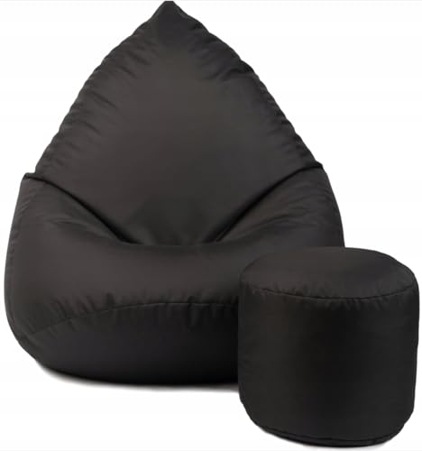Slevobox Sitzsack - Indoor Sitzsack 112x82x82 cm - Hergestellt aus wasserdichtem Material XXL Sitzsack - Sitzsäcke für Erwachsene und Kinder - Große Sitzkissen 400L (Schwarz)