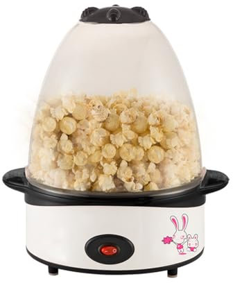 hxoity Automatic Stirring Hot Oil Popcorn Popper Maker Large Capacity Electric Popcorn Maker Machine Nonstick Plate Large Lid for Serving Bowl Quick-Heat Technology High Popping Rate(White)