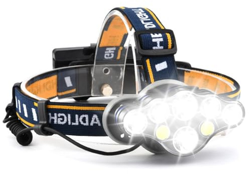 Coyonce Torcia Frontale, Versione Aggiornata 2024, 18000 Lumen con 8 Modalità di Illuminazione, Lampada Impermeabile IPX5, Lampe Frontale Regolabile e Ricaricabile Adatta per la Corsa, Giallo