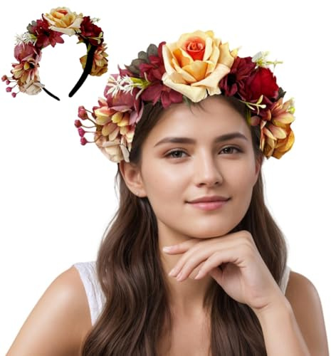 Blumenkranz Haare, Haarschmuck Kommunion Mädchen,Hochzeit Blumen Haarkranz,Haarreifen Kopfbedeckung,Blume Haarschmuck Mädchen,Haarreifen for Hochzeit, Geburtstag
