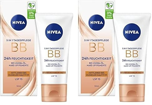 NIVEA 5in1 BB Tagespflege 24h Feuchtigkeit Mittlerer bis Dunkler Hautt (Packung mit 2)