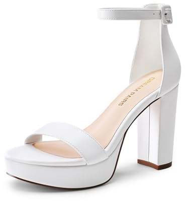 DREAM PAIRS Women's Platform Chunky High Heeled Sandals Open Toe Block Heels Ankle Strap Dress Shoes for Wedding Party Evening,Size 9,White,DWUMHS2508