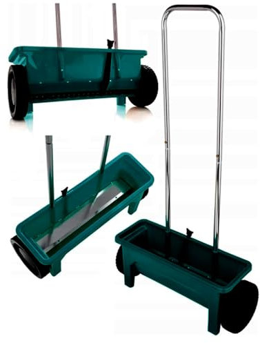 Garden Streuwagen 12L, Streuwagen Rasendünger, Streuwagen 12 Liter, Streuwagen Rasen, Universal Streuwagen Dünger (45 cm Streubreite, Doppelschubbügel, Beidseitiger Schnappverschluss, Stellhebel)