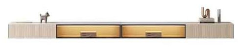 Banc TV Meuble TV Flottant, Console TV Murale avec Plateau en Ardoise, Porte en Verre et tiroirs de Rangement, Centre de Divertissement Flottant Moderne avec lumière LED Meuble TV(220cm)