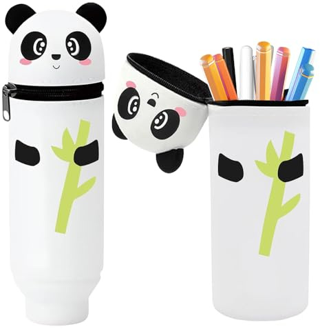 Lotvic Federmäppchen aus Weichem Silikon, 2-in-1 Mäppchen, Stand Up Federmäppchen, Mäppchen Panda, Schlampermäppchen, Tier Stifthalter, Stifthalter Bleistifttasche Mädchen Junge