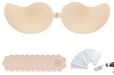 ASDIIT Invisible Sticky on Bra Women's Adhesive Bras Strapless Backless Bras Reusable Sticky Gel Bra Push up for Summer Beach Party Wedding Everyday Wear (Nude)