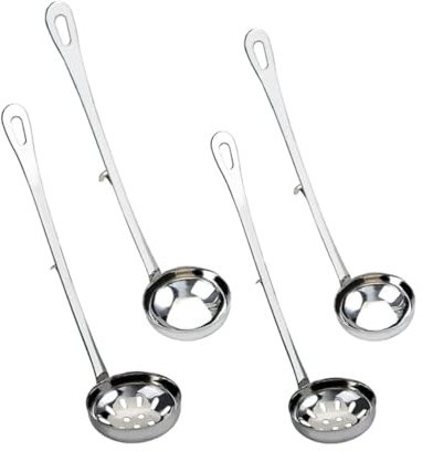 BEBEMOKO 4pezzi Cucchiai in Acciaio Per Filtrare Olio e Scolpare Cibo Caldo Con Manico Per Proteggere Scottature Da Cucina Con Gancio Per Appendere Alla Pentola