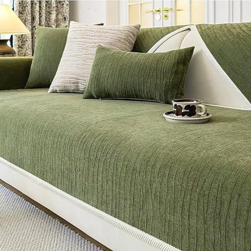 Be&xn Vintage Couch Überzug Chenille Sofaschoner, rutschfest Wasserdicht Sofabezug 1/2/3/4 Sitzer Sofa Überzug für Ecksofa Sektionssofa(Grün, 90 * 210cm)