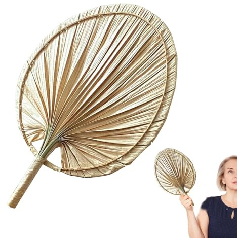 Ventaglio a mano con foglie di palma, rafia intrecciata, design naturale
