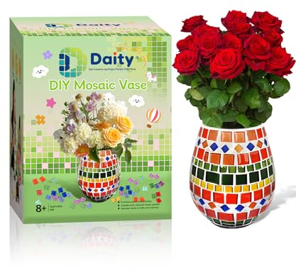 Daity Mosaik bastelset Kinder Vase Glasmosaik Erwachsene set mosaiksteine zum basteln set kann Wasser, Erde füllen basteln mädchen 8 10 jahre Mama Geschenk geburtstag Garten bunt mosaik vase basteln